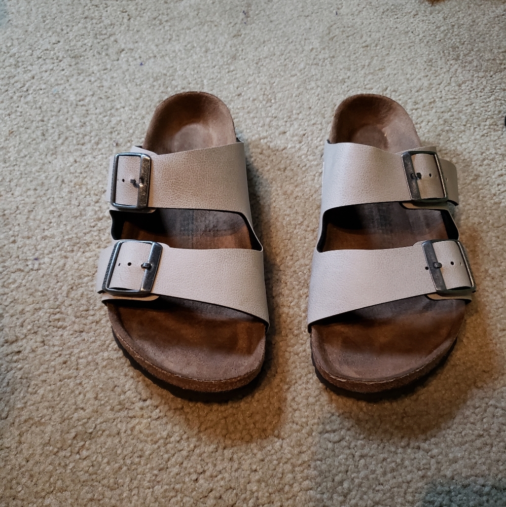 Birkenstocks: vegan off-white two strap style
